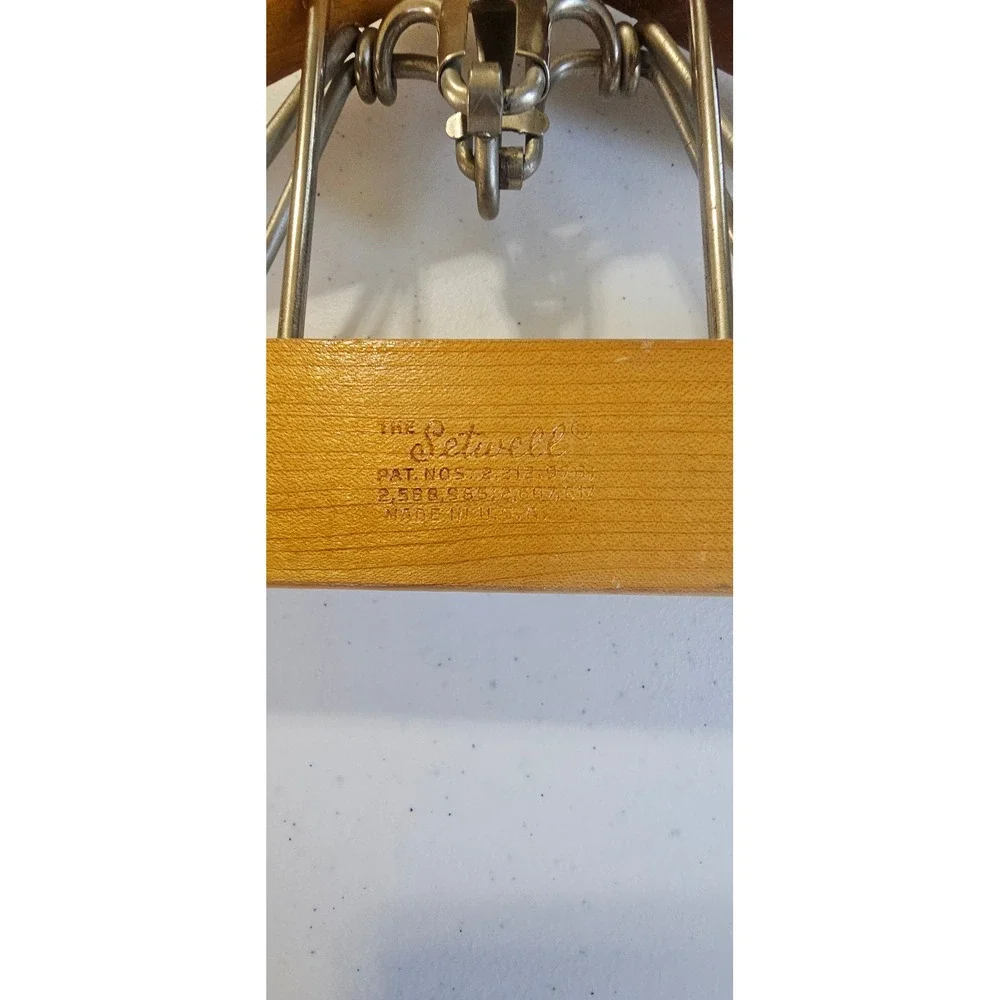 Vintage Setwell Two Tone Wood Suit Hanger Metal Pant Clamp Made in USA
